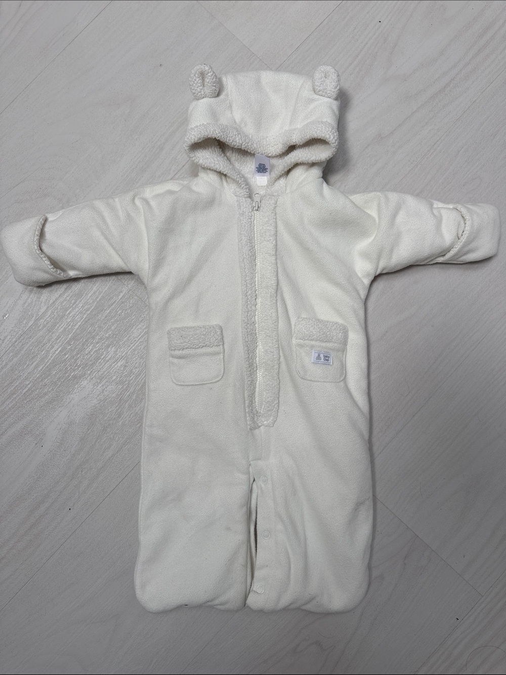 GAP Cream Plush Hooded Baby One-Piece with Ears